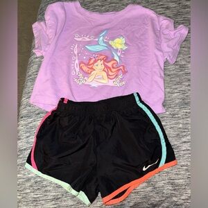 Nike Black Athletic Shorts with Color Trim + Lilac Ariel Cropped Tee